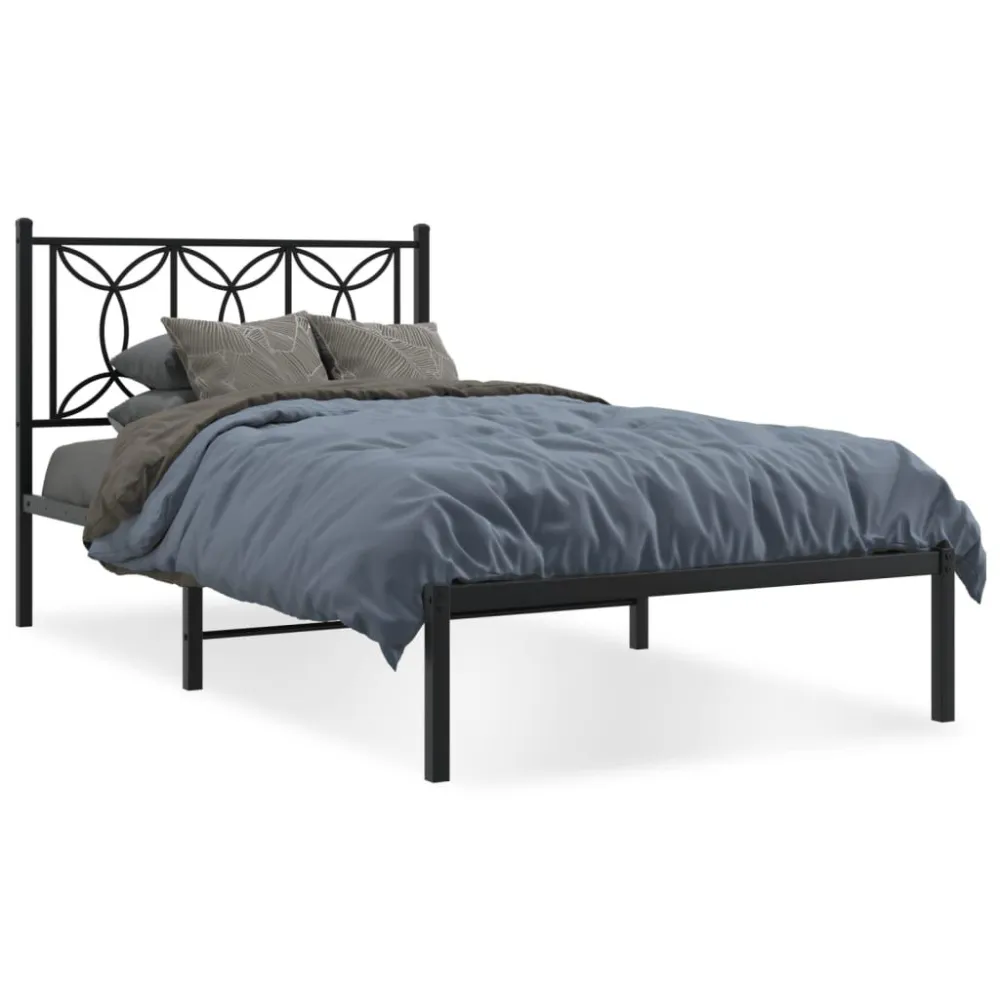 Bedframe met hoofdbord metaal zwart 100x200 cm