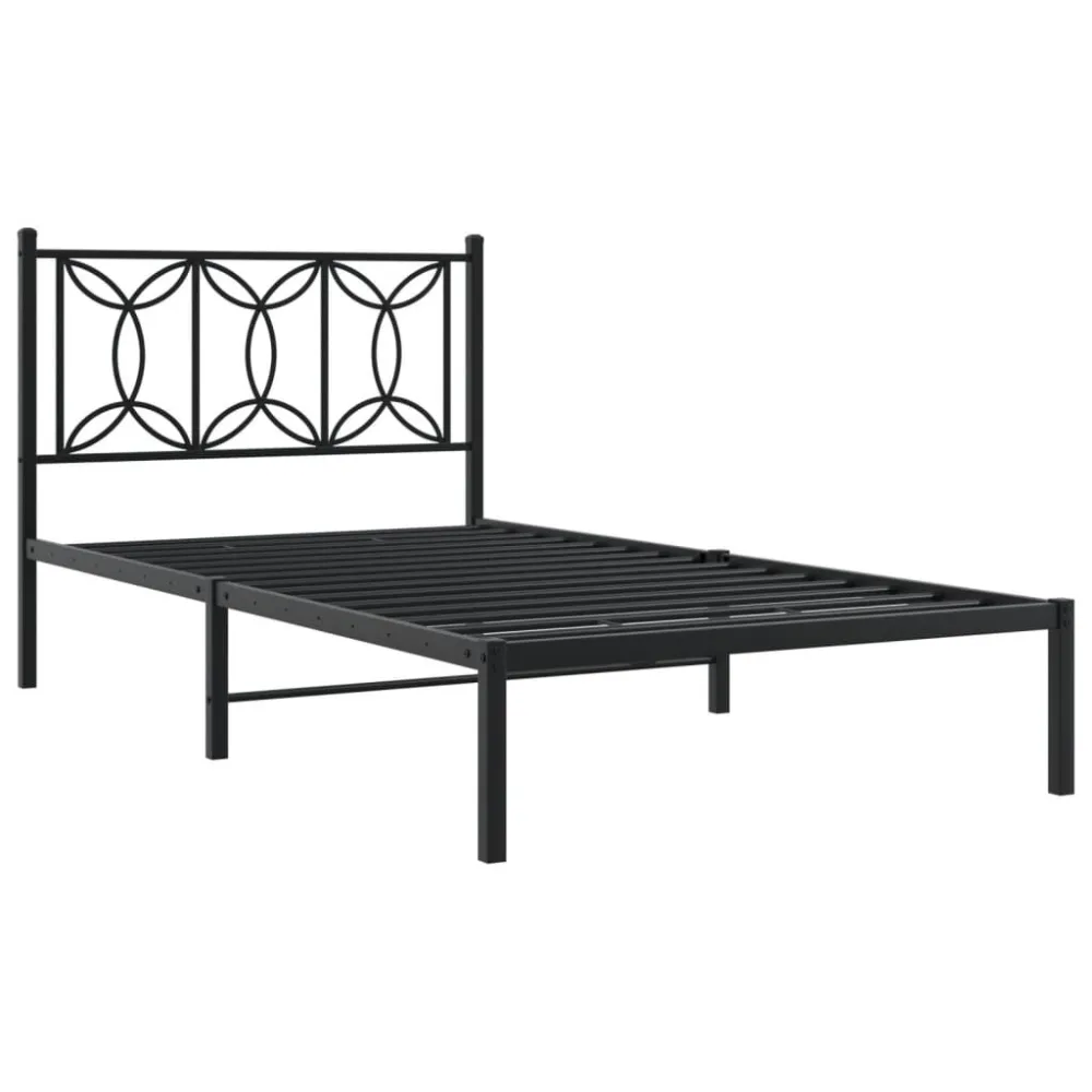 Bedframe met hoofdbord metaal zwart 100x200 cm