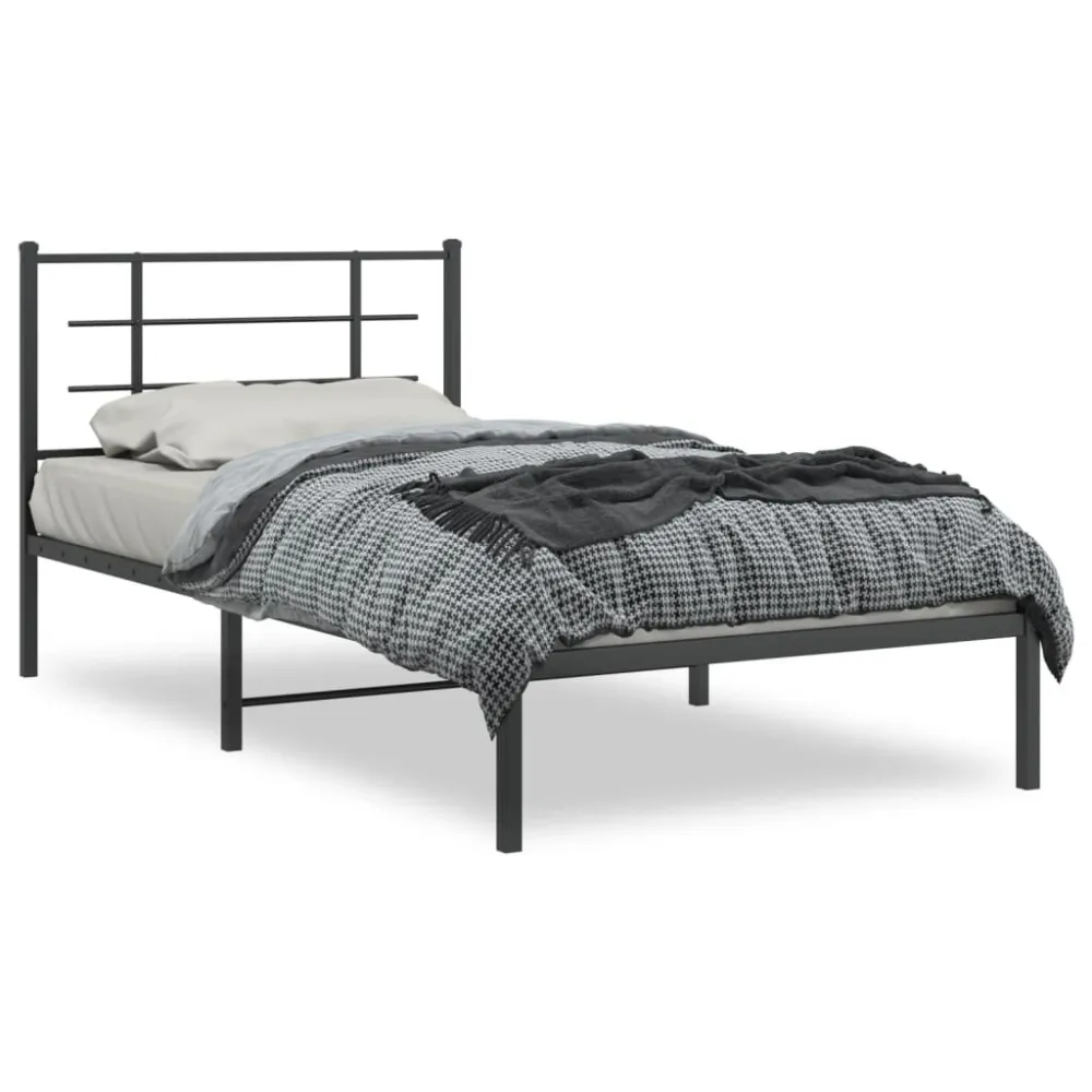 Bedframe met hoofdbord metaal zwart 107x203 cm