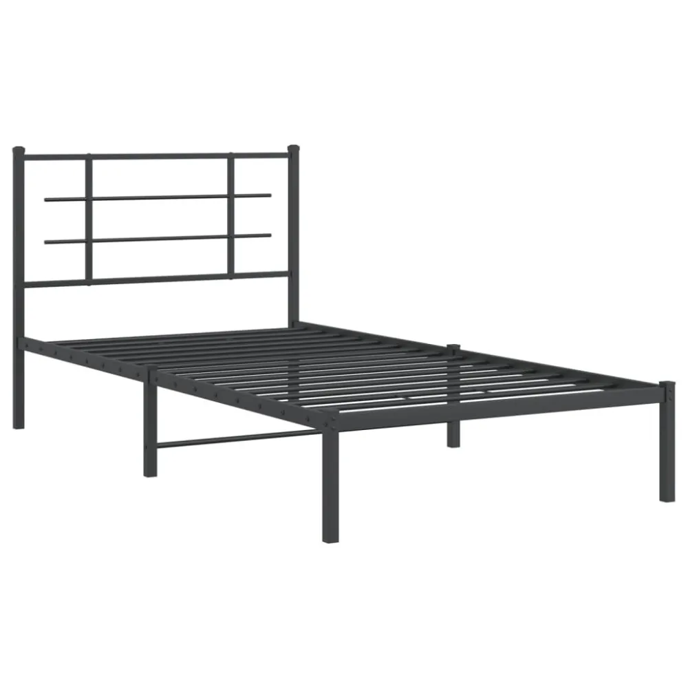 Bedframe met hoofdbord metaal zwart 107x203 cm