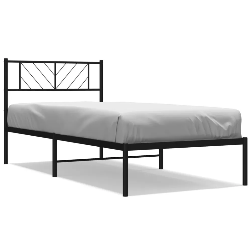 Bedframe met hoofdbord metaal zwart 107x203 cm
