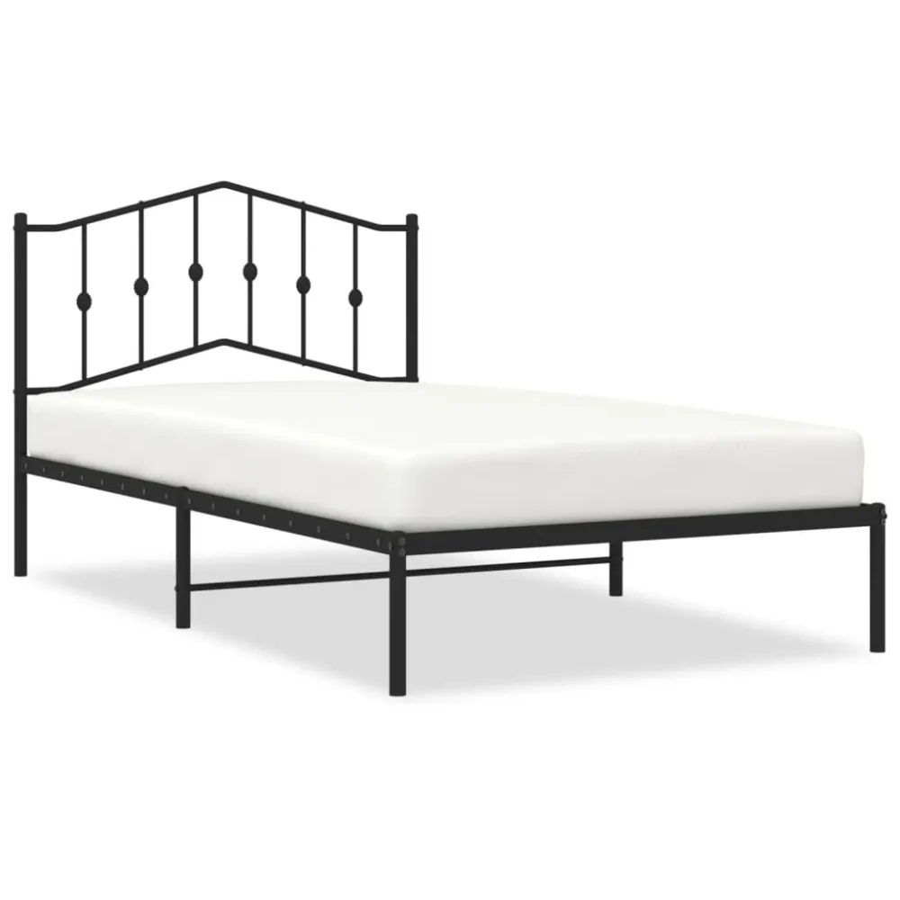 Bedframe met hoofdbord metaal zwart 107x203 cm
