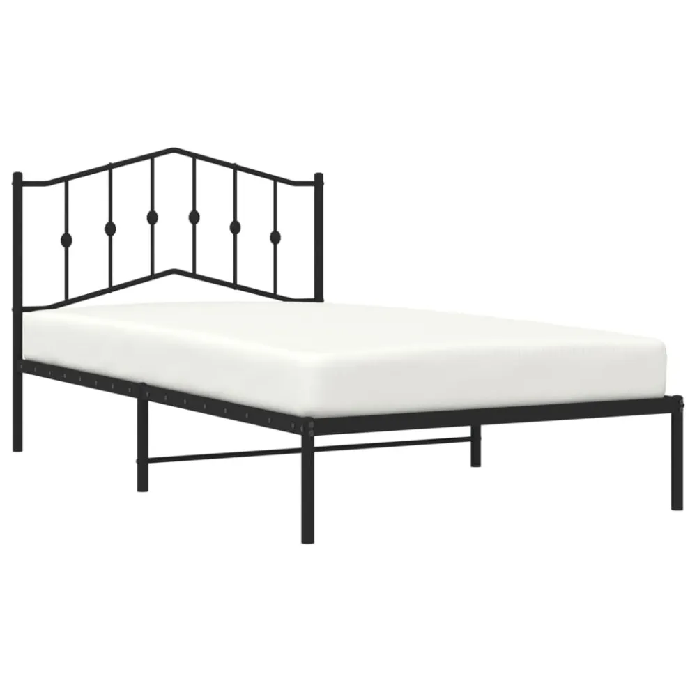 Bedframe met hoofdbord metaal zwart 107x203 cm