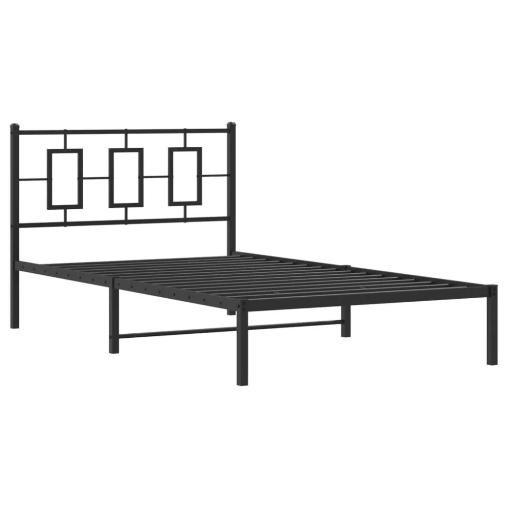Bedframe met hoofdbord metaal zwart 107x203 cm