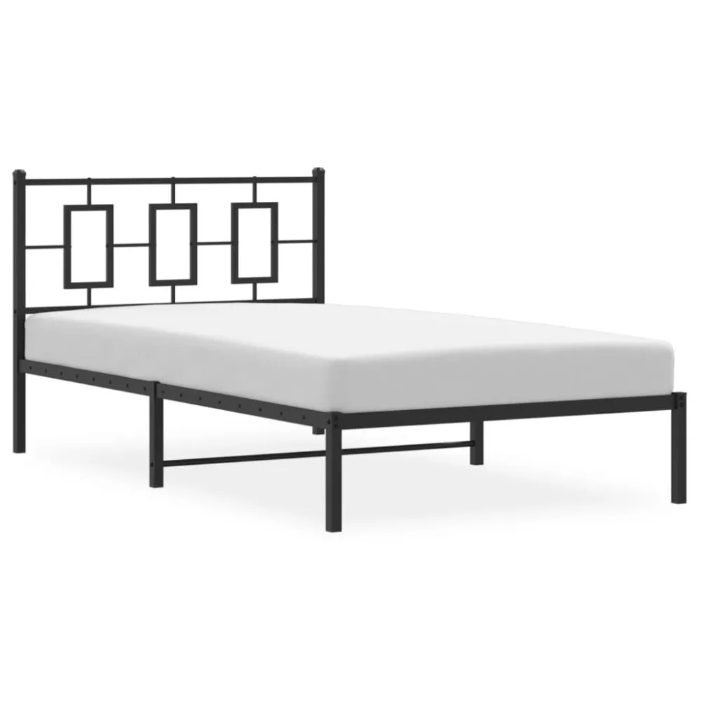 Bedframe met hoofdbord metaal zwart 107x203 cm