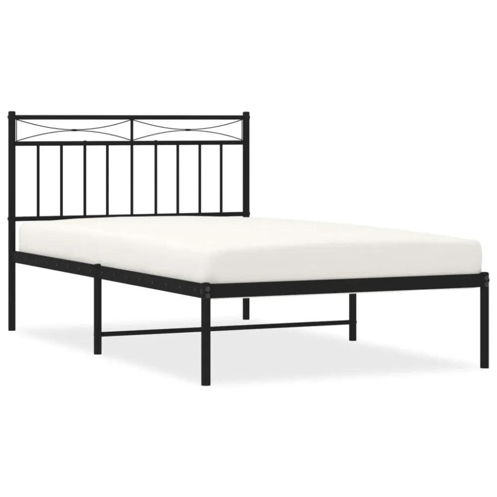 Bedframe met hoofdbord metaal zwart 107x203 cm