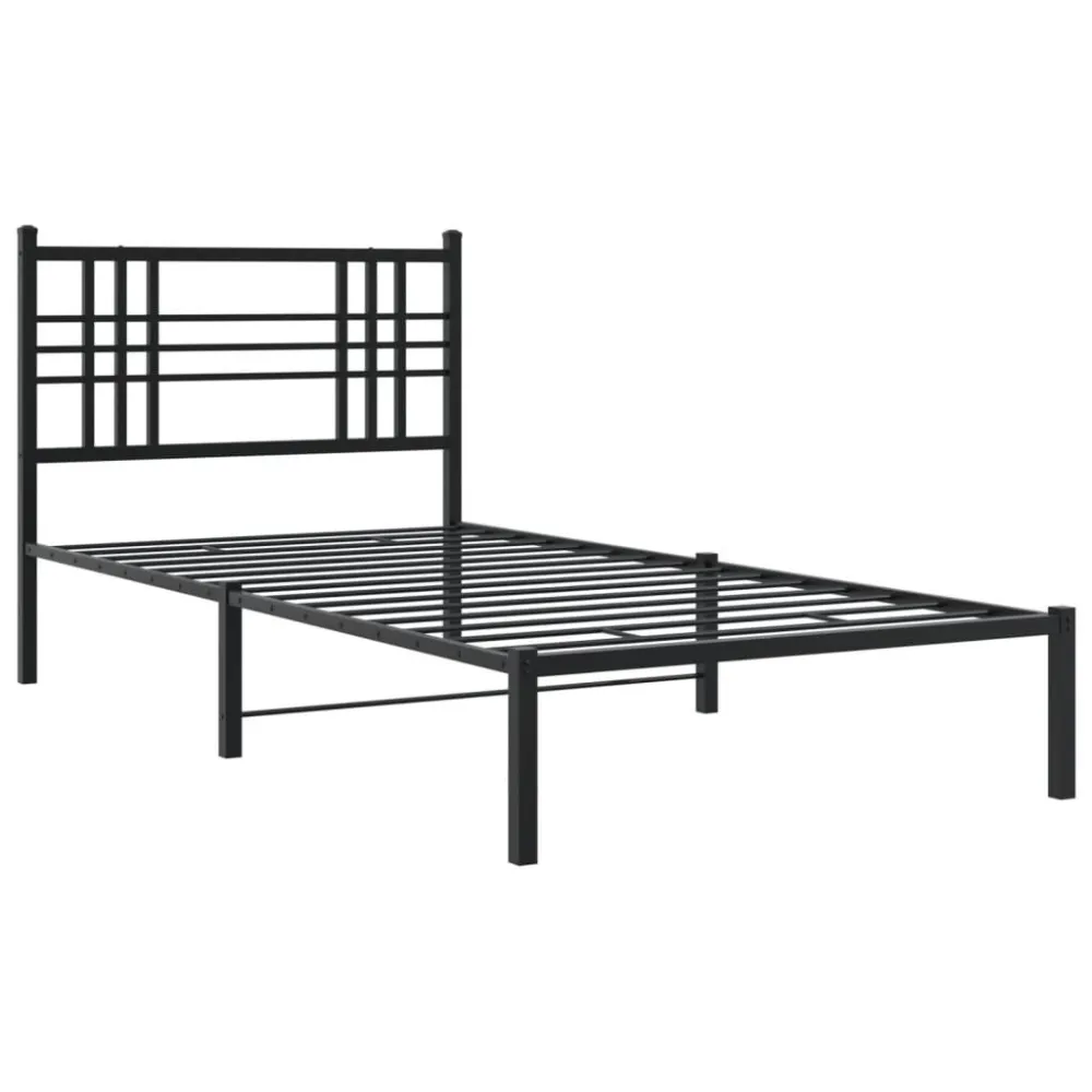 Bedframe met hoofdbord metaal zwart 107x203 cm
