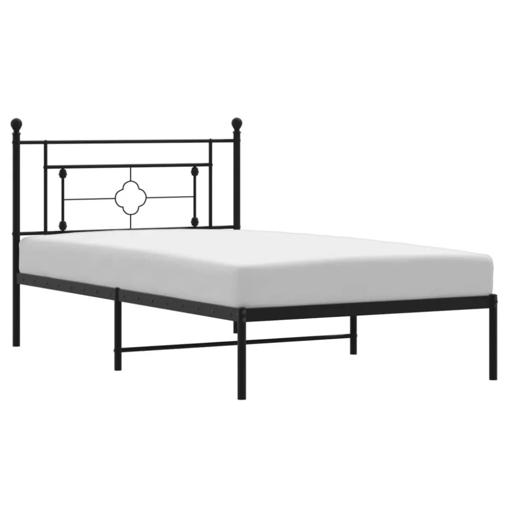 Bedframe met hoofdbord metaal zwart 107x203 cm
