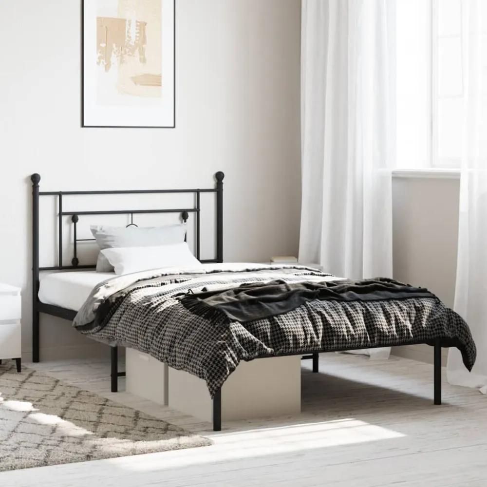Bedframe met hoofdbord metaal zwart 107x203 cm