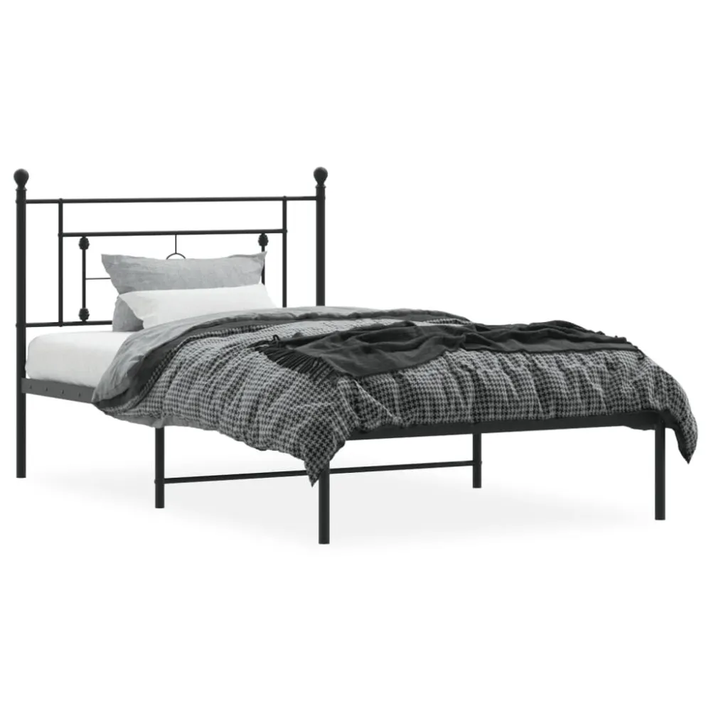 Bedframe met hoofdbord metaal zwart 107x203 cm