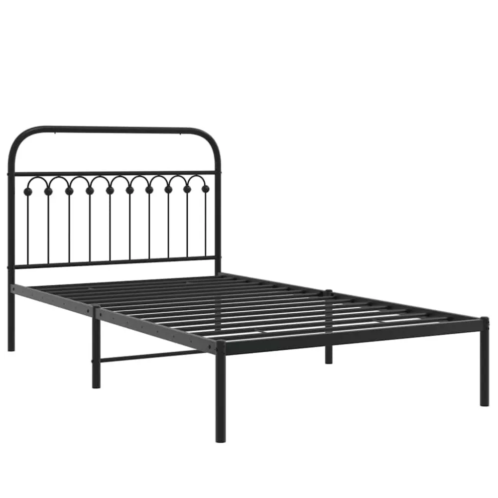 Bedframe met hoofdbord metaal zwart 107x203 cm