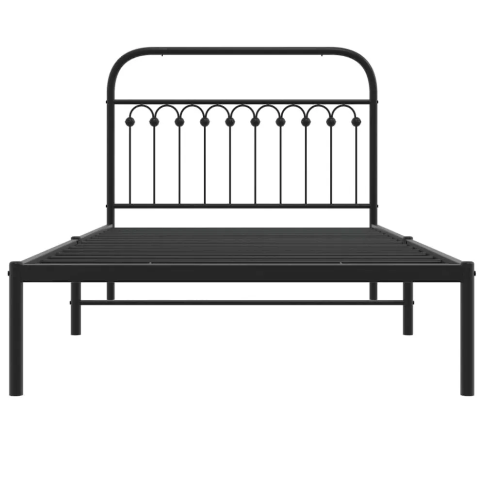 Bedframe met hoofdbord metaal zwart 107x203 cm