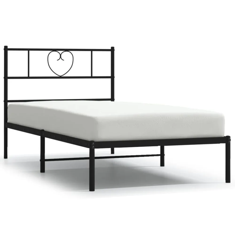 Bedframe met hoofdbord metaal zwart 107x203 cm