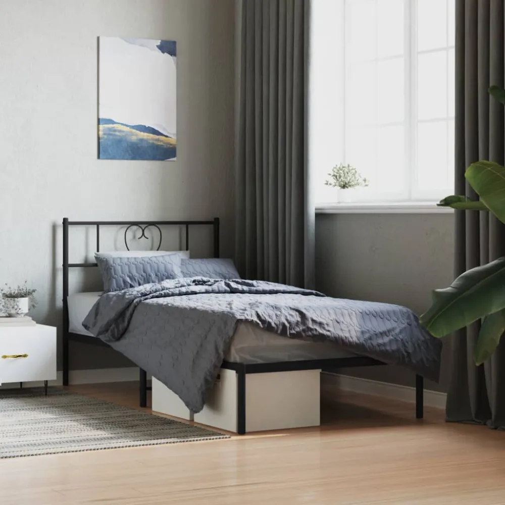 Bedframe met hoofdbord metaal zwart 107x203 cm