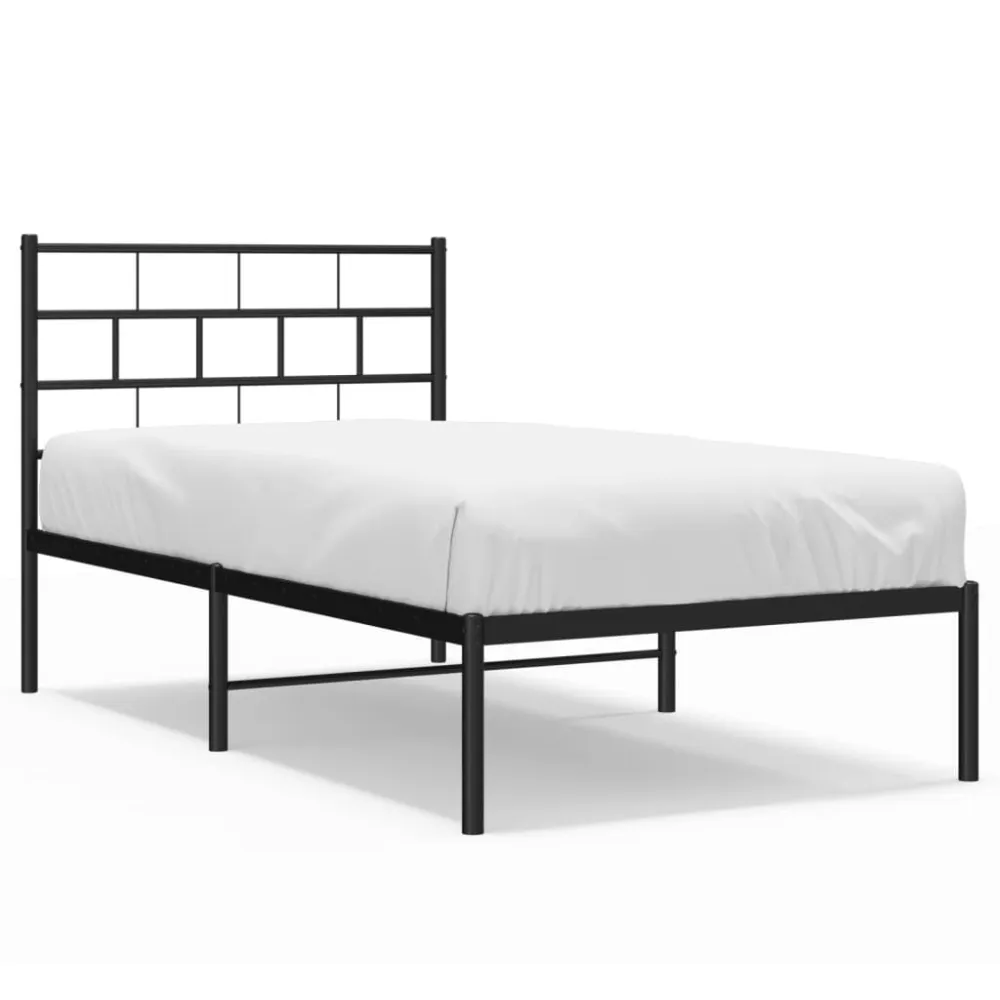 Bedframe met hoofdbord metaal zwart 107x203 cm