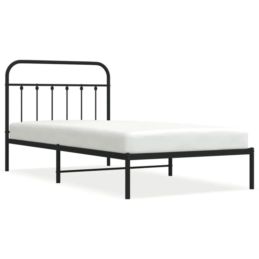 Bedframe met hoofdbord metaal zwart 107x203 cm