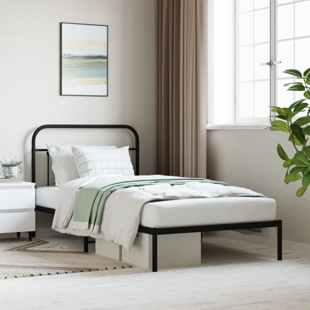 Bedframe met hoofdbord metaal zwart 107x203 cm