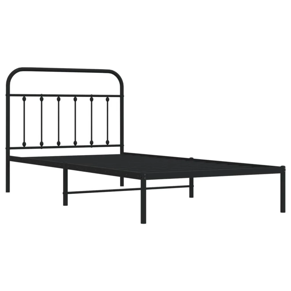 Bedframe met hoofdbord metaal zwart 107x203 cm