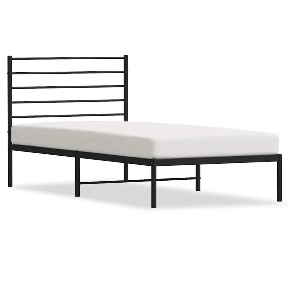 Bedframe met hoofdbord metaal zwart 107x203 cm
