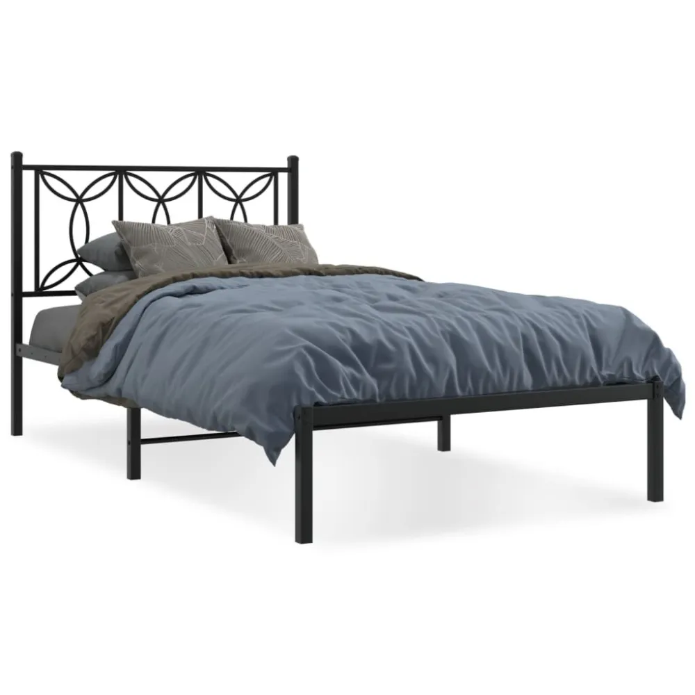 Bedframe met hoofdbord metaal zwart 107x203 cm