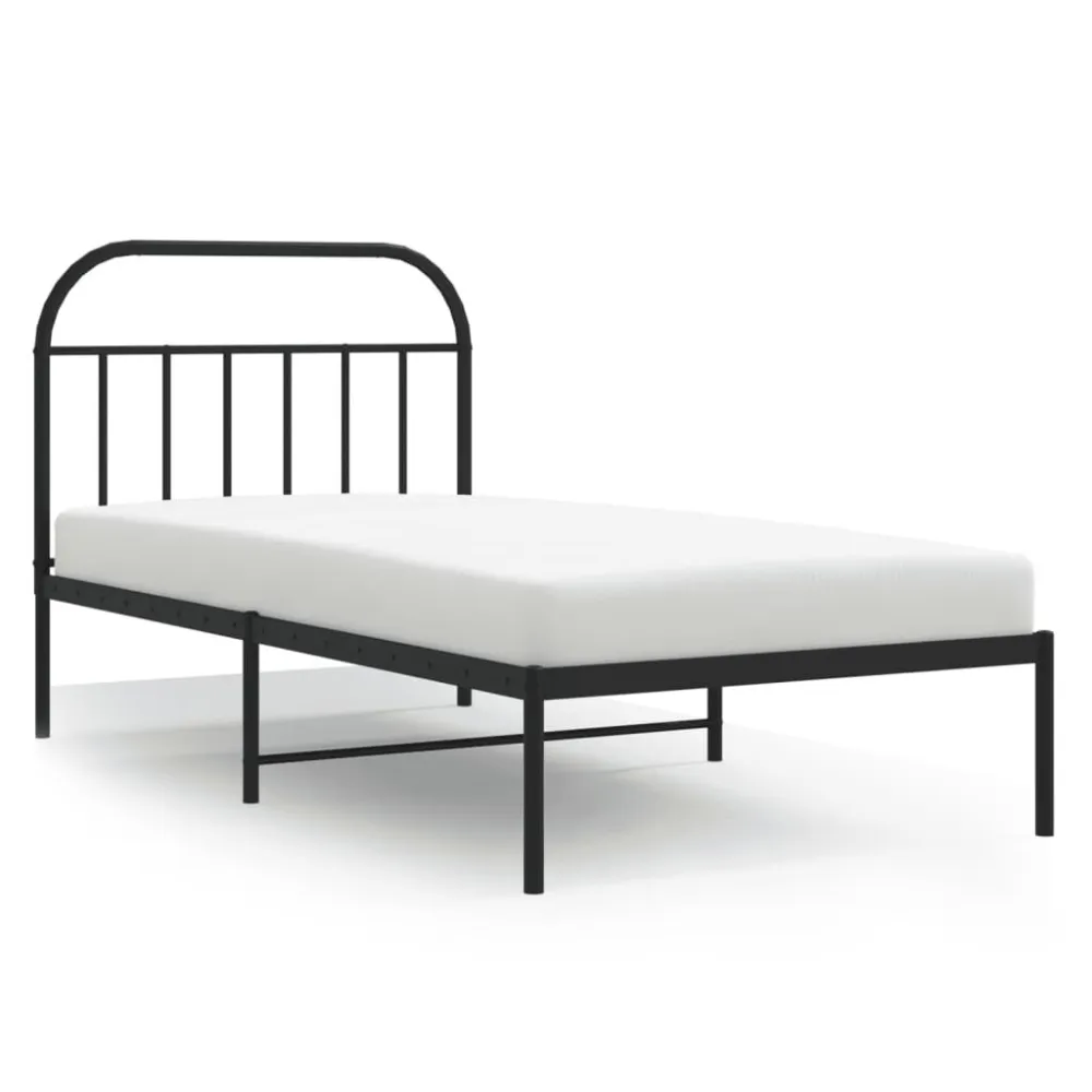 Bedframe met hoofdbord metaal zwart 107x203 cm