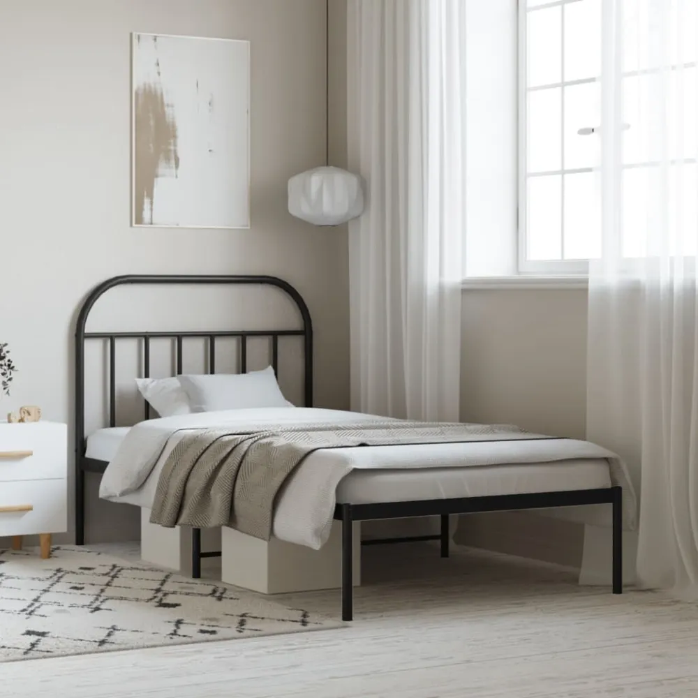 Bedframe met hoofdbord metaal zwart 107x203 cm