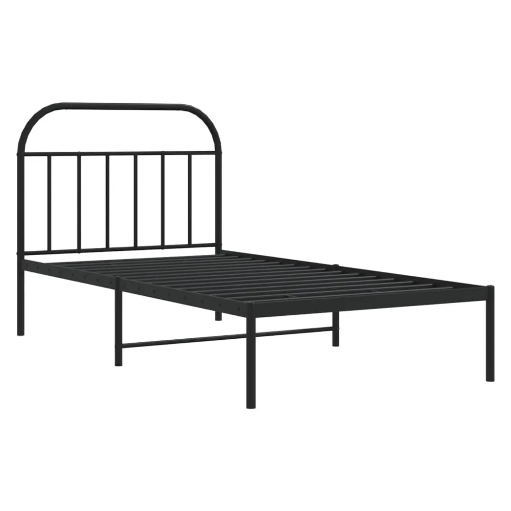 Bedframe met hoofdbord metaal zwart 107x203 cm