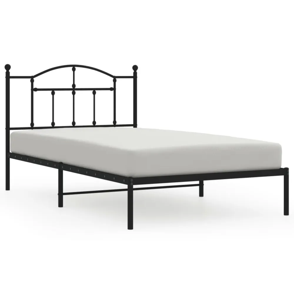 Bedframe met hoofdbord metaal zwart 107x203 cm