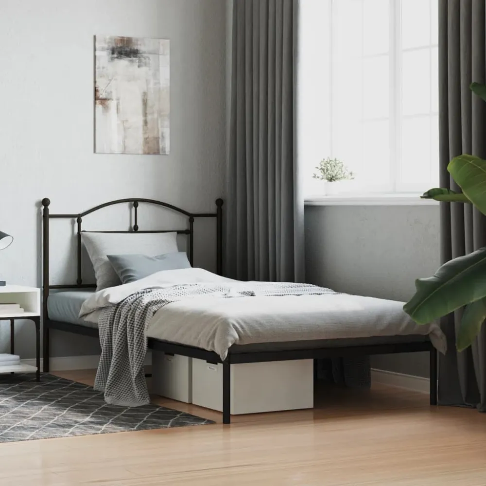 Bedframe met hoofdbord metaal zwart 107x203 cm