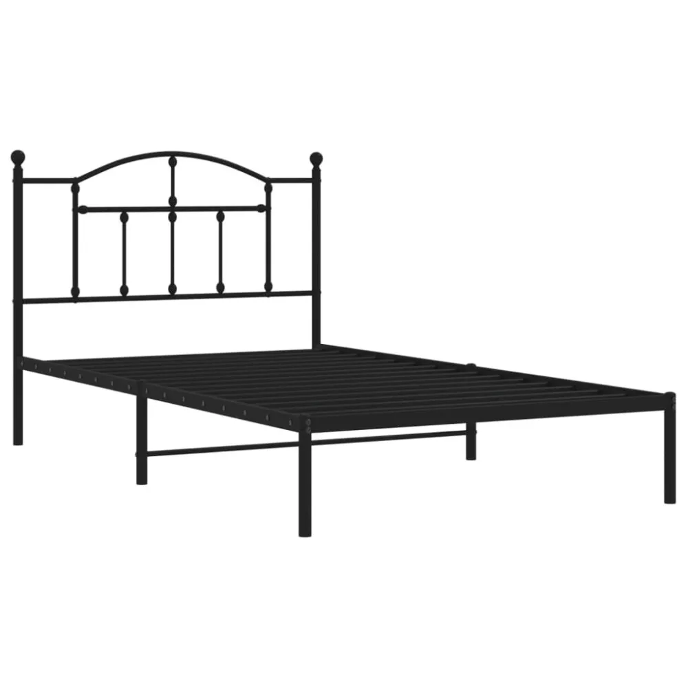 Bedframe met hoofdbord metaal zwart 107x203 cm