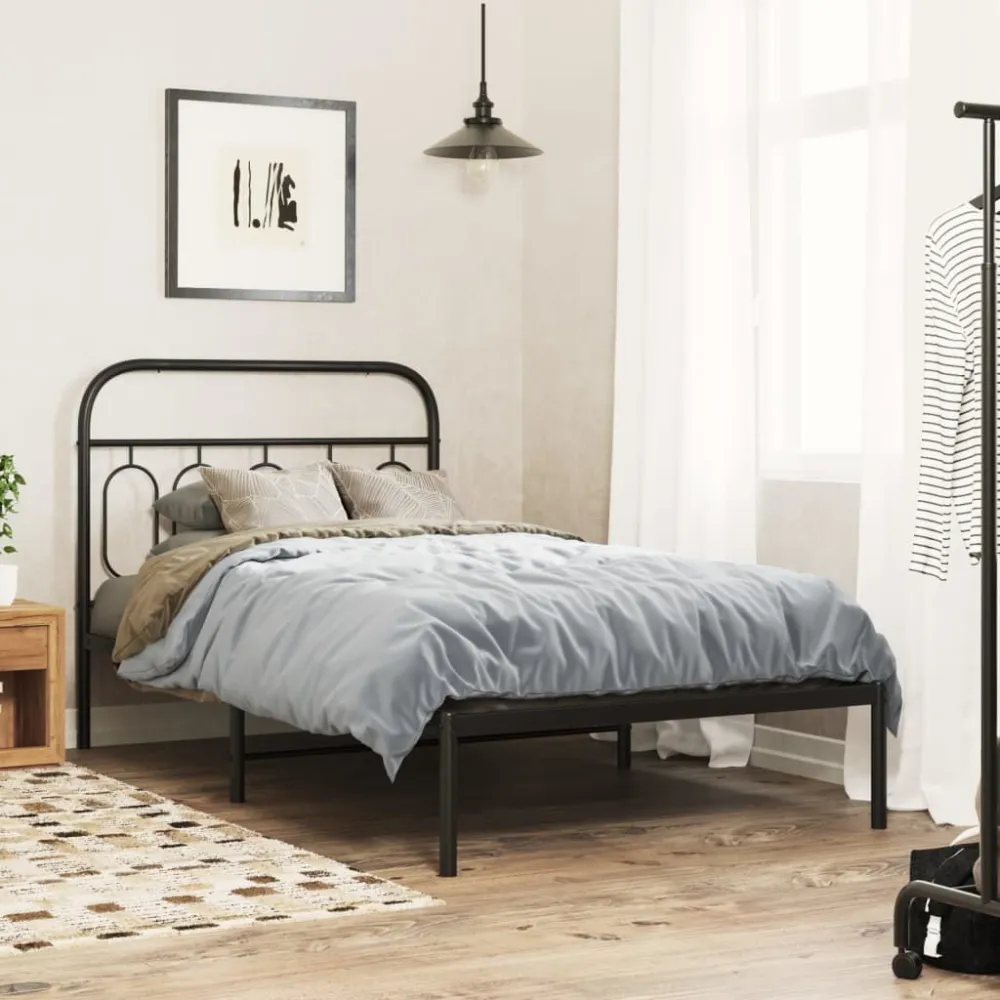 Bedframe met hoofdbord metaal zwart 107x203 cm