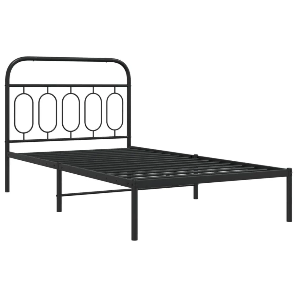 Bedframe met hoofdbord metaal zwart 107x203 cm