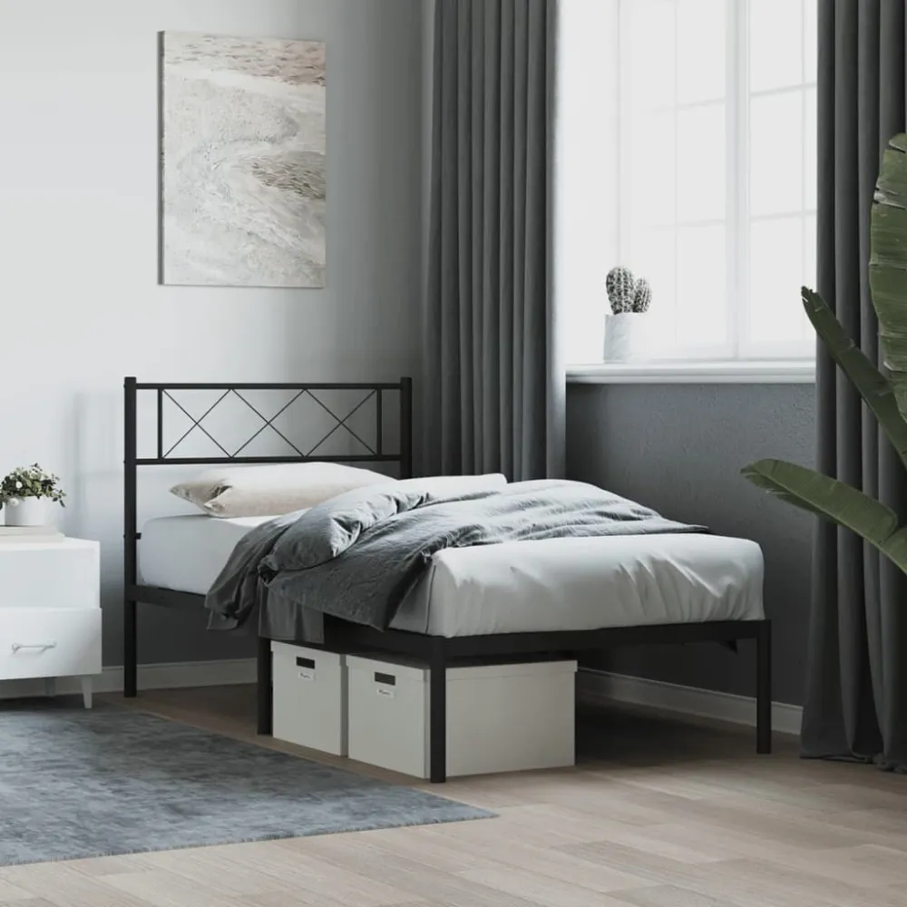 Bedframe met hoofdbord metaal zwart 107x203 cm