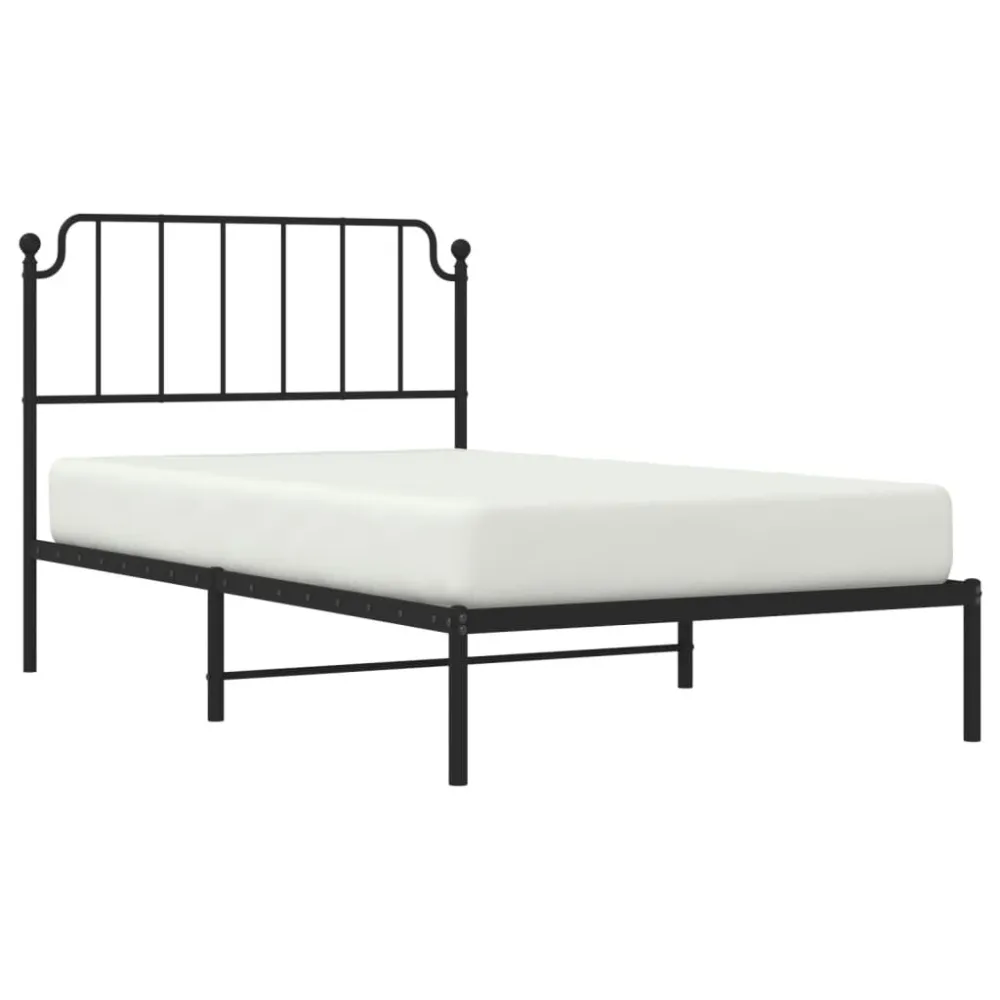Bedframe met hoofdbord metaal zwart 107x203 cm