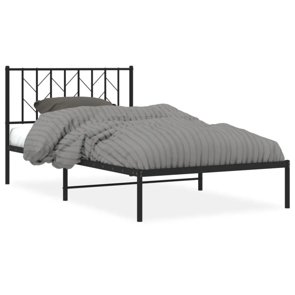 Bedframe met hoofdbord metaal zwart 107x203 cm
