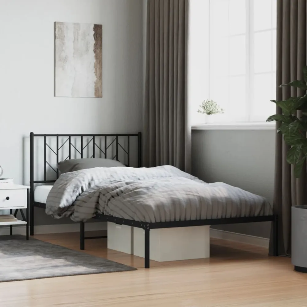 Bedframe met hoofdbord metaal zwart 107x203 cm