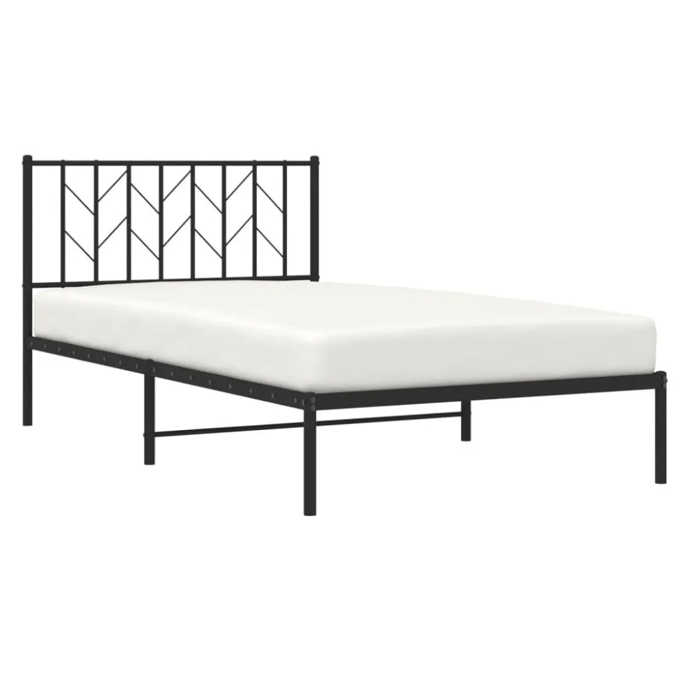 Bedframe met hoofdbord metaal zwart 107x203 cm