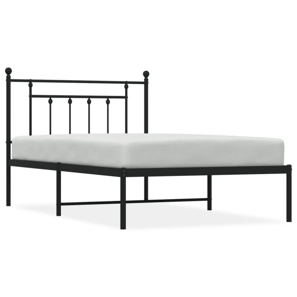 Bedframe met hoofdbord metaal zwart 107x203 cm