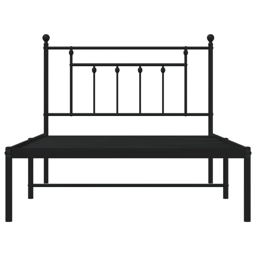 Bedframe met hoofdbord metaal zwart 107x203 cm