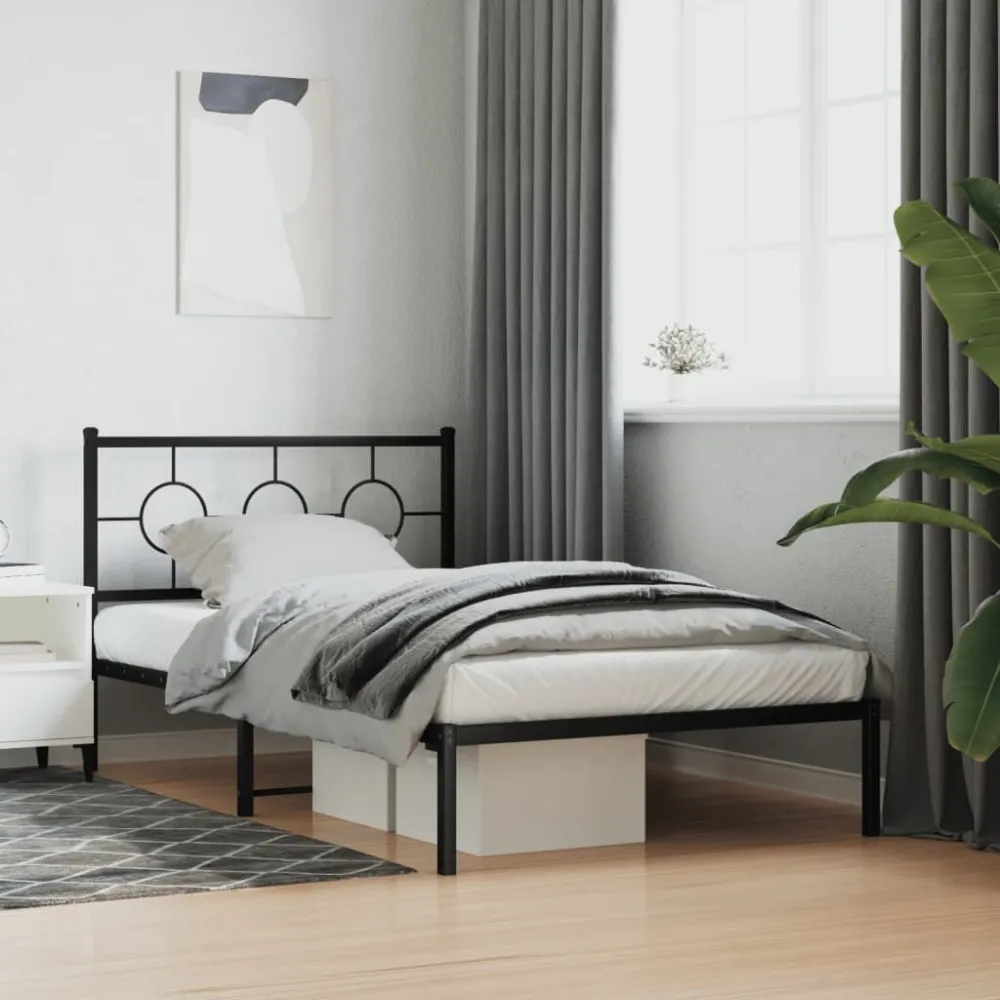 Bedframe met hoofdbord metaal zwart 107x203 cm