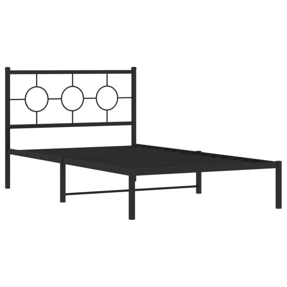 Bedframe met hoofdbord metaal zwart 107x203 cm