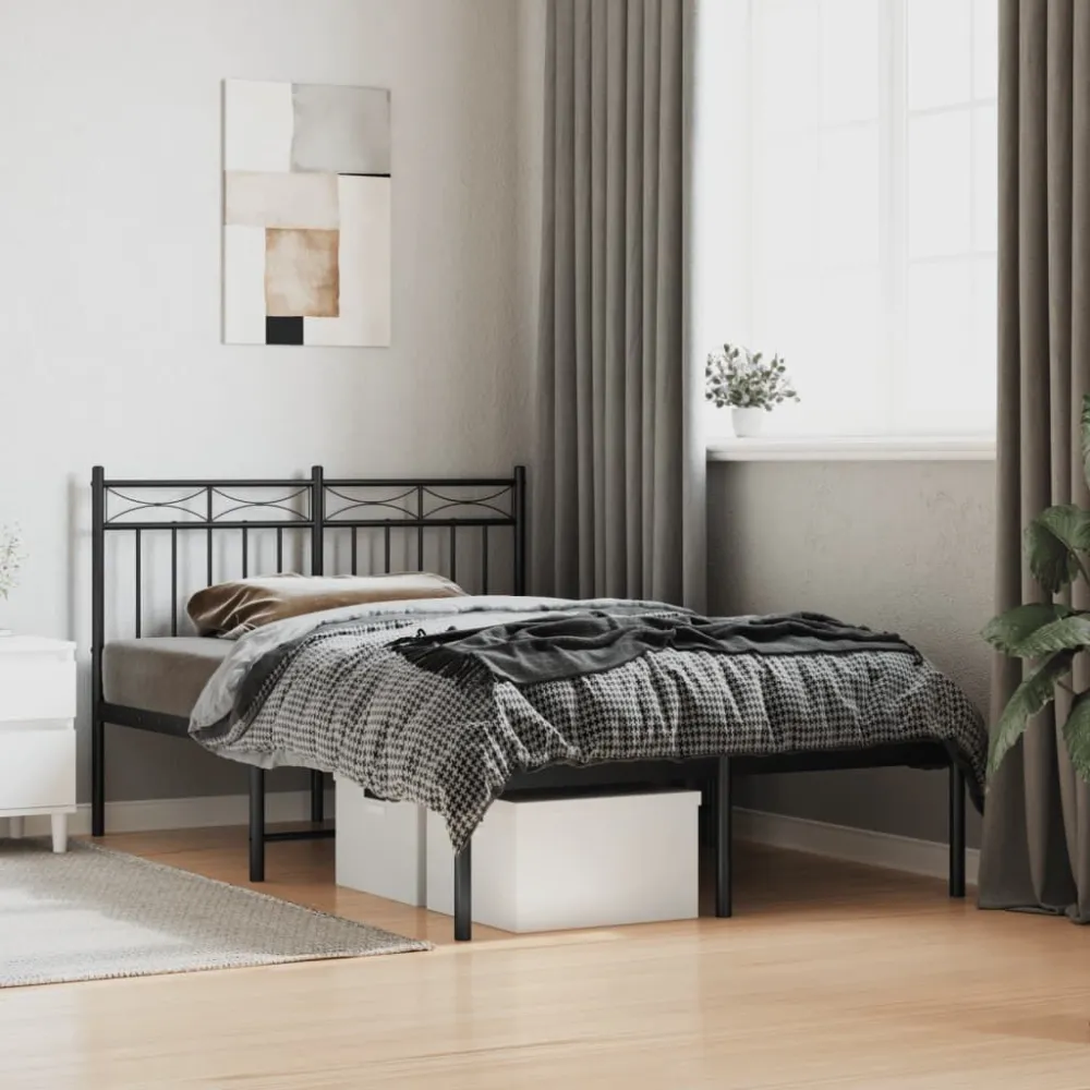 Bedframe met hoofdbord metaal zwart 120x190 cm