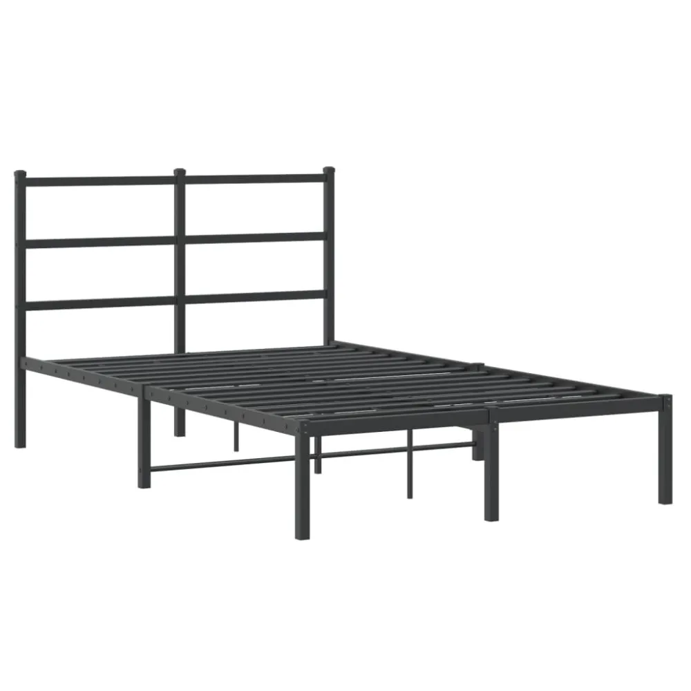 Bedframe met hoofdbord metaal zwart 120x190 cm