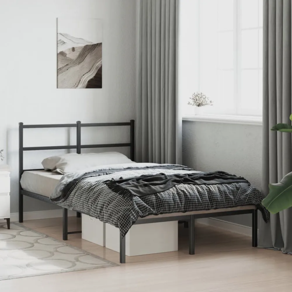 Bedframe met hoofdbord metaal zwart 120x190 cm