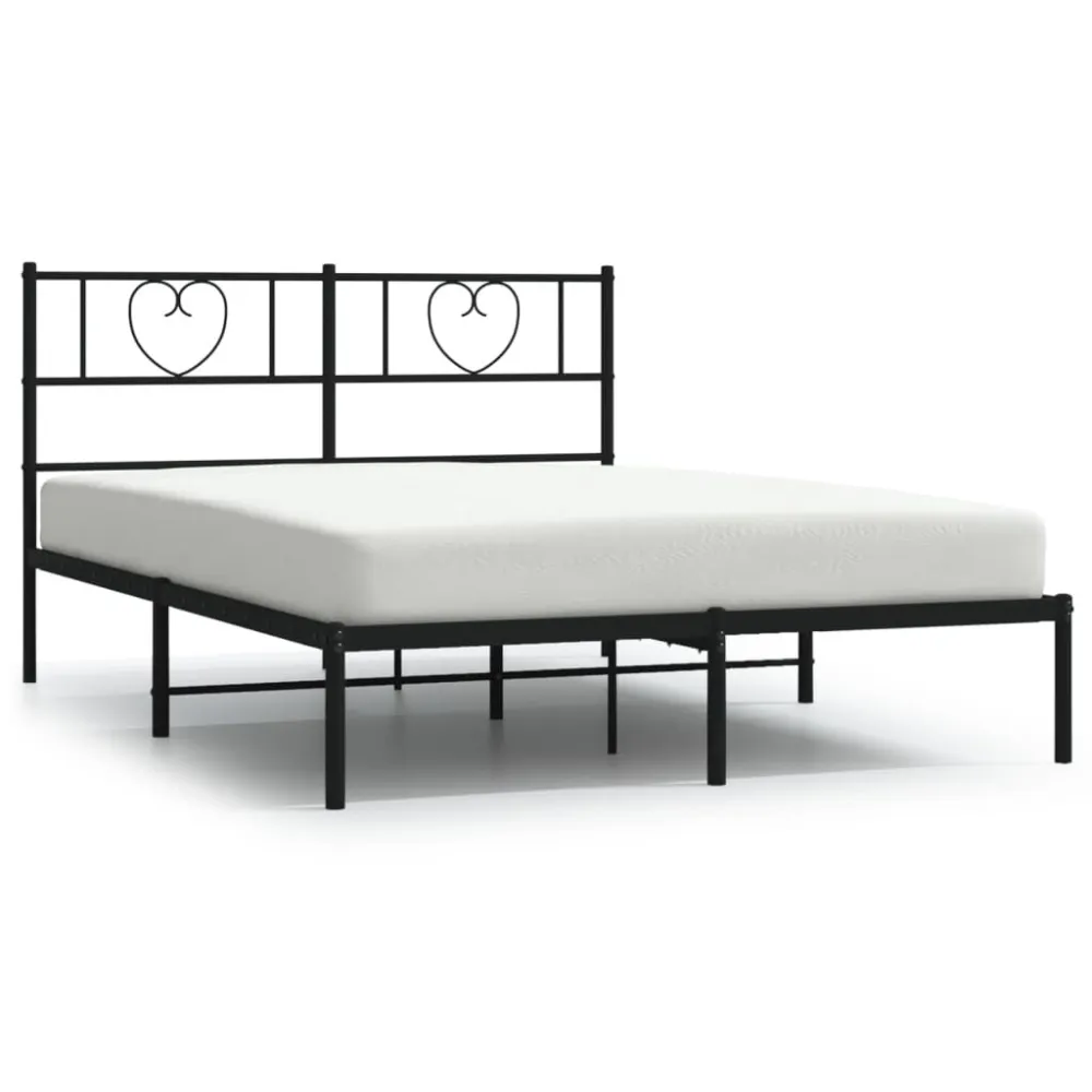 Bedframe met hoofdbord metaal zwart 120x190 cm
