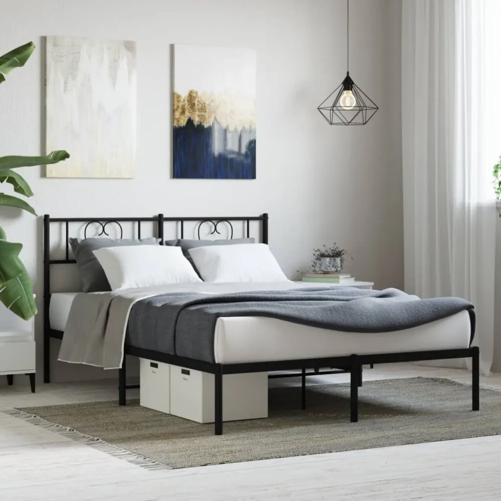 Bedframe met hoofdbord metaal zwart 120x190 cm