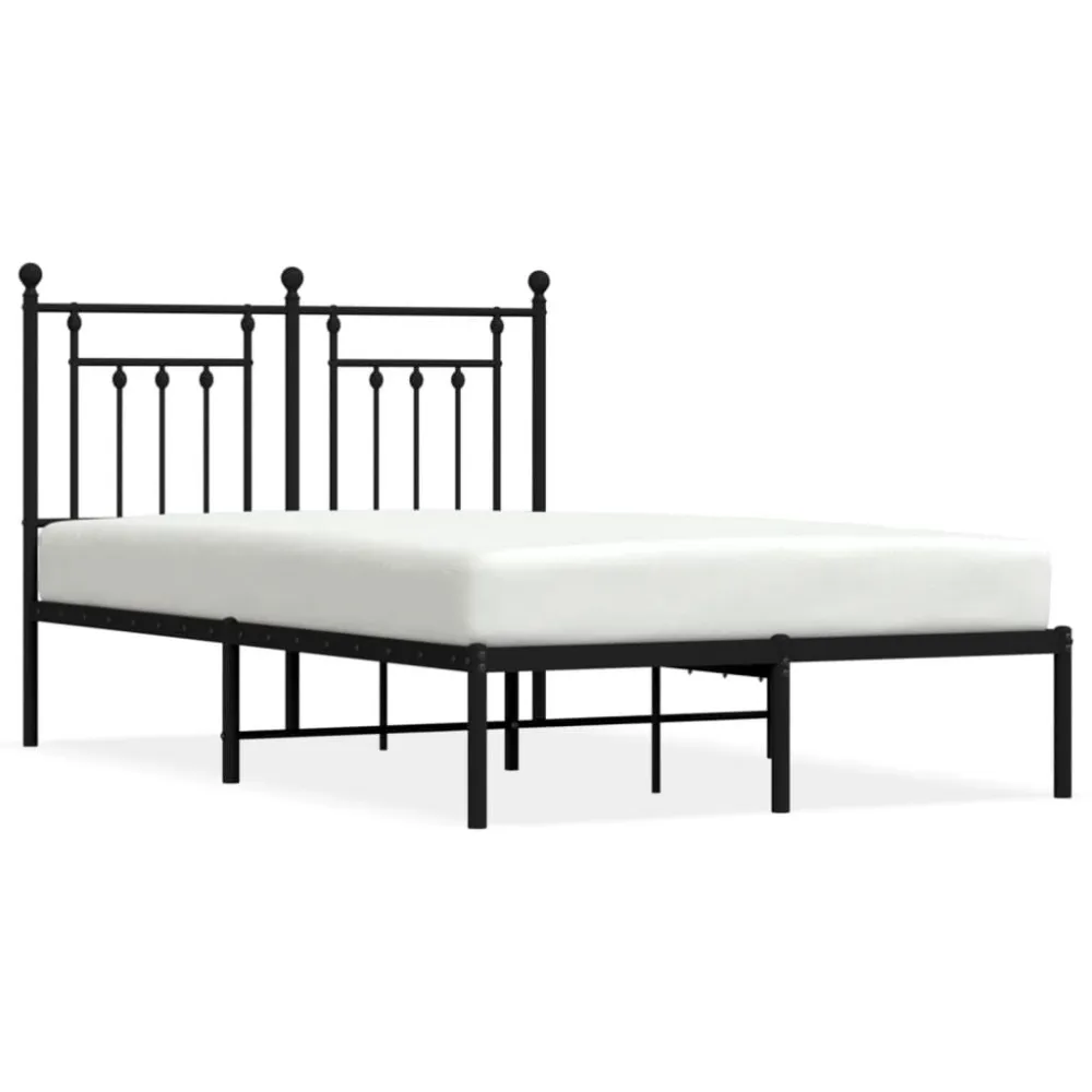 Bedframe met hoofdbord metaal zwart 120x190 cm