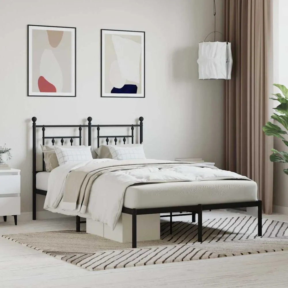 Bedframe met hoofdbord metaal zwart 120x190 cm