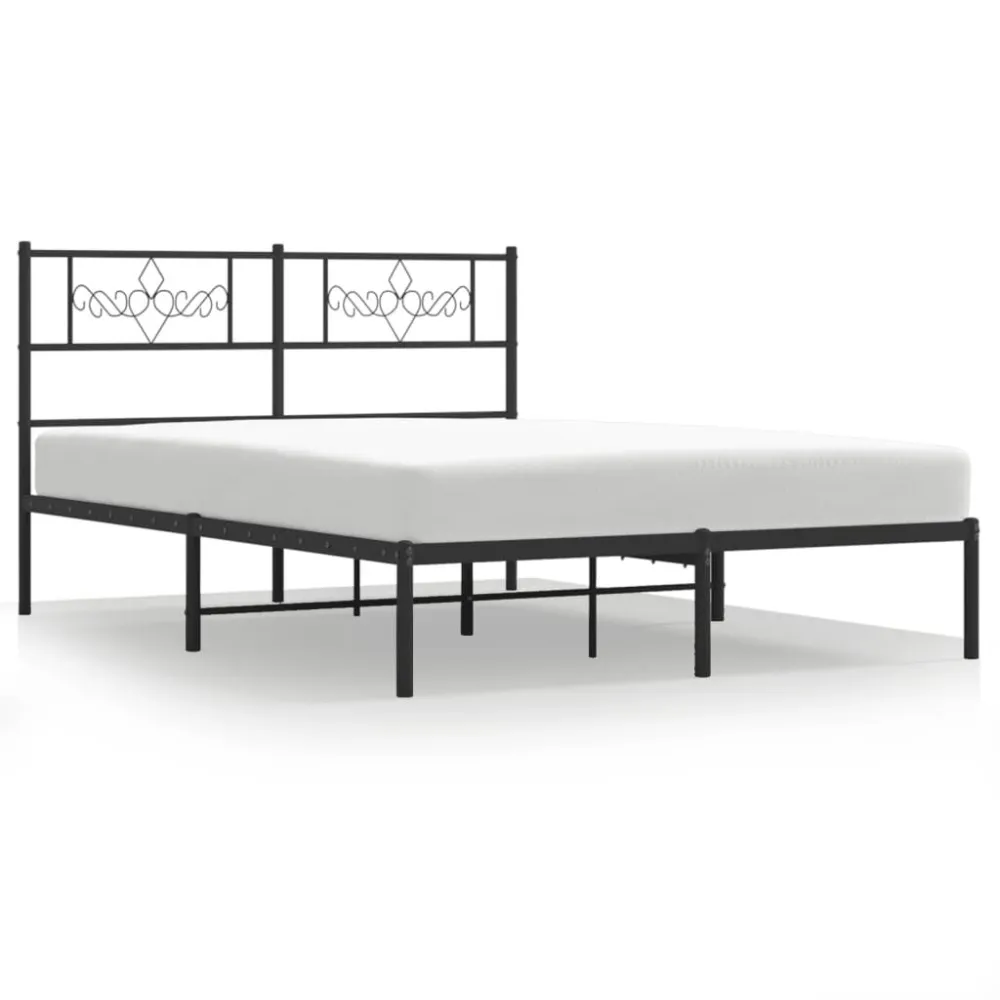 Bedframe met hoofdbord metaal zwart 120x190 cm