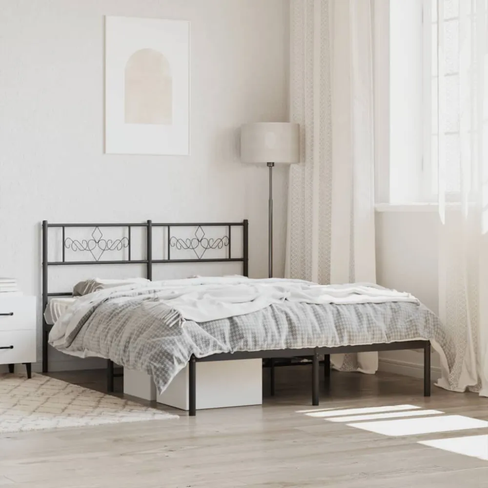 Bedframe met hoofdbord metaal zwart 120x190 cm
